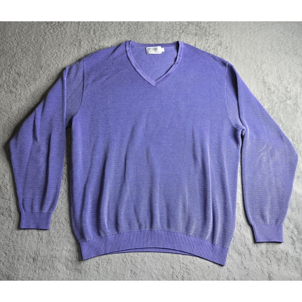 St Croix Mondo Uomo Sweater Mens XL Purple Knit Pullover V-NeckLong Sleeve USA